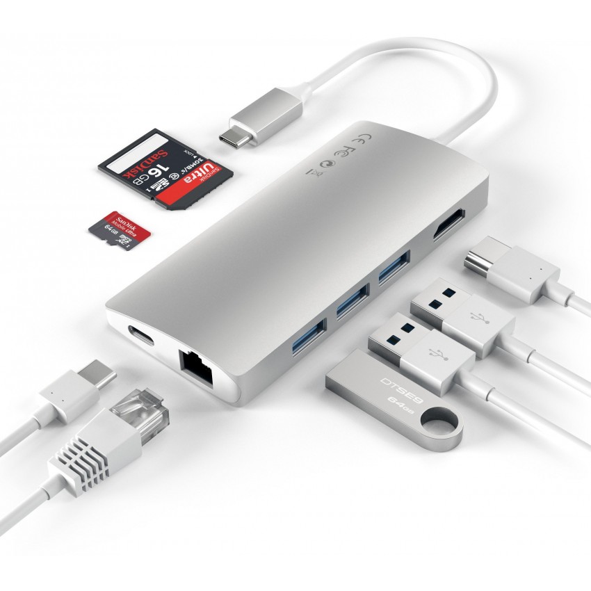 SATECHI Type-C Multi-Port Adapter with Ethernet V2 Silver SATECHI Type-C Multi-Port Adapter with Ethernet V2 Silver