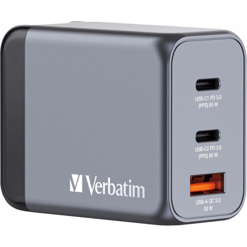 Verbatim GNC-65 GaN Charger 3 Port 65W USB A/C (EU/US) Verbatim GNC-65 GaN Charger 3 Port 65W USB A/C (EU/US)